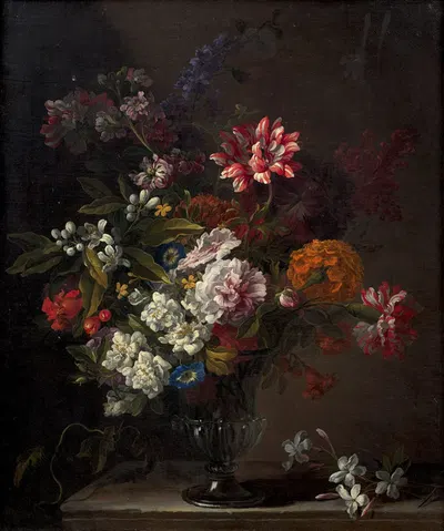 Bouquet of flowers on an entablature by Jean-Baptiste Monnoyer — digital art print download