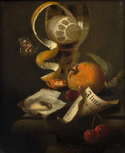 Römer, lemon and almanac on an entablature by Martinus Nellius — digital art print download
