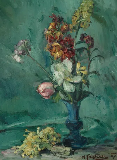 Blumen in blauer Vase und Schlüsselblumenstrauß by Anton Faistauer, 1907 — digital art print download