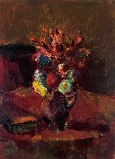 Blumenbouquet mit rotem Tischtuch by Антон Файстауэр, 1913 — digital art print download