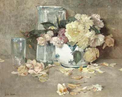 Still Life of Roses, Glass Pitcher and Bowl by Чайлд Хассам — digital art print download