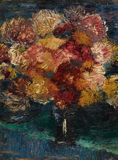 Chrysanthemen und Astern in blauer Vase by Christian Rohlfs, 1910 — digital art print download