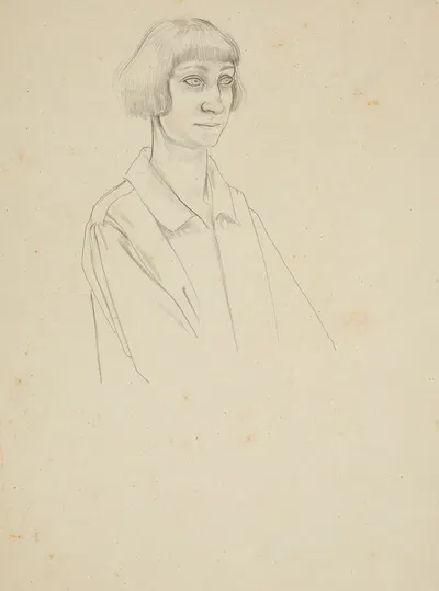 Untitled (study of woman with bobbed hair) – preparatory drawing for 'The marriage at Cana' by Winifred Knights — digital…