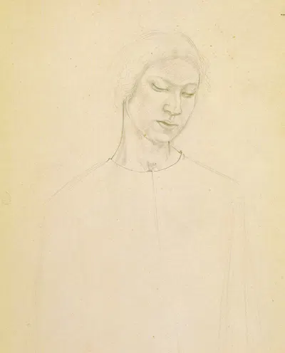 Untitled (study of woman's face) – preparatory drawing for 'The marriage at Cana' by Winifred Knights — digital art print…