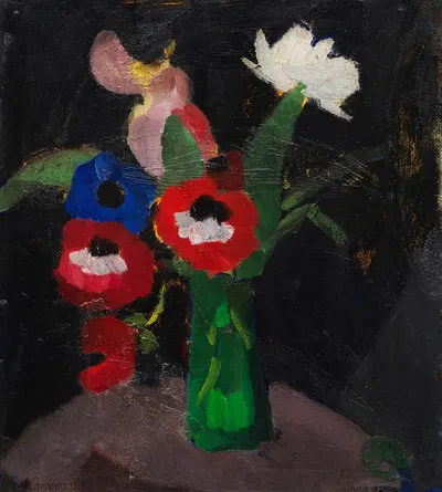 Blumenstilleben auf schwarzem Grund III (Anemonenstrauß) by Hermann Stenner, 1913 — digital art print download