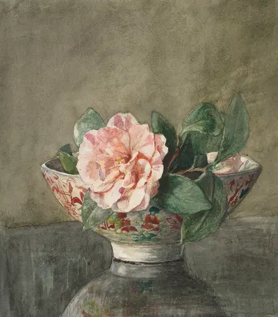 Camellia in Old Chinese Vase on Black Lacquer Table by Джон Ла Фардж, 1879 — digital art print download