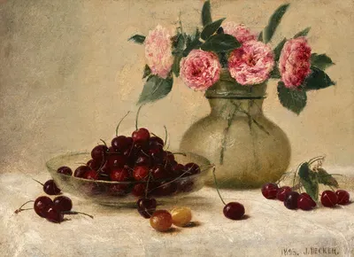 Bowl of Cherries by Джозеф Деккер, 1893 — digital art print download