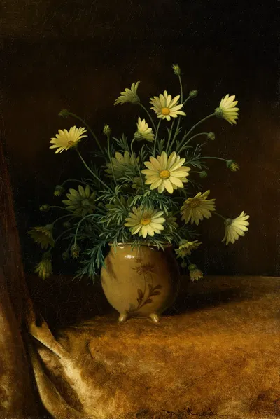 Yellow Daisies in a Brown Bowl by Мартин Джонсон Хид — digital art print download