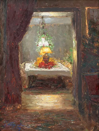 Blick auf eine festlich gedeckte Tafel by Olga Wisinger-Florian, 1909 — digital art print download