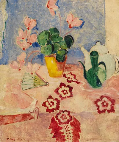 Alpenveilchenstilleben mit zwei Kannen by Оскар Молл, 1942 — digital art print download