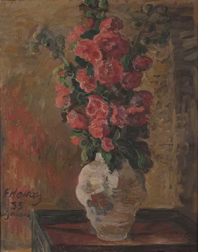 Hollyhocks (still life, jug with hollyhocks) by Феличьян Щенсный Ковардский, 1933 — digital art print download