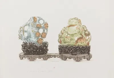 Deux sujets de jade et leur socle, sur un présentoir by Анри-Шарль Герар, 1890 — digital art print download