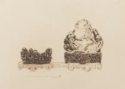 Deux sujets de jade et leur socle, sur un présentoir by Анри-Шарль Герар, 1890 — digital art print download