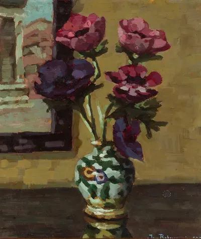 Anemones at a window by Jan Bohuszewicz, 1928 — digital art print download