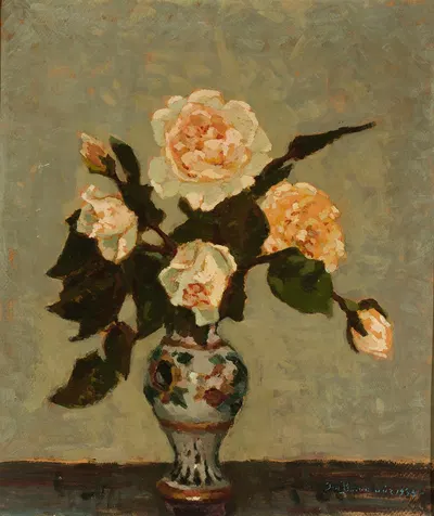 Flesh-coloured roses and bud by Jan Bohuszewicz, 1934 — digital art print download