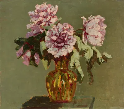 Peonies and small yellow flower-vase by Jan Bohuszewicz, 1932 — digital art print download