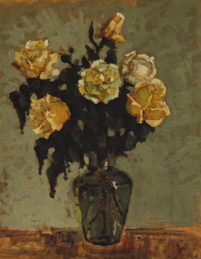 Tea Roses in a Green Vase by Ян Бохушевич, 1933 — digital art print download