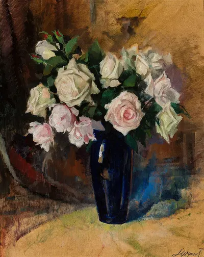 Roses in a sapphire vase by Леон Вычулковский — digital art print download