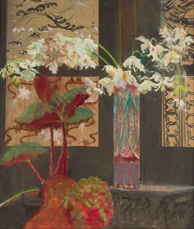White orchids and a peony by Леон Вычулковский, 1910 — digital art print download