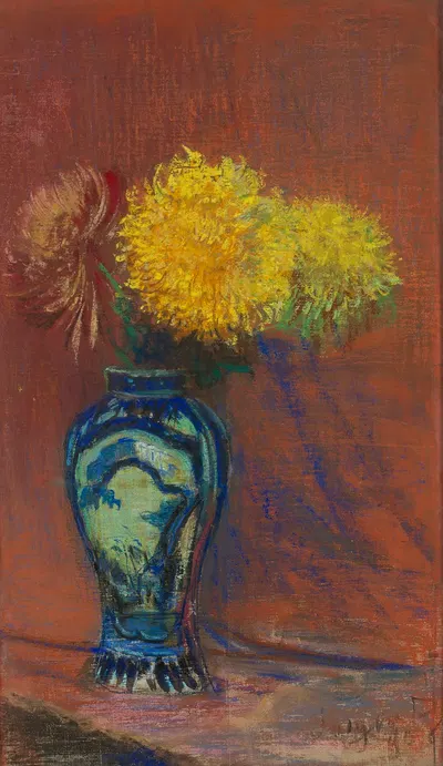 Yellow chrysanthemums in a “Chinese” vase by Леон Вычулковский, 1909 — digital art print download