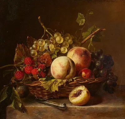 Stillleben mit Früchten in einem Korb by Adriana Johanna Haanen — digital art print download