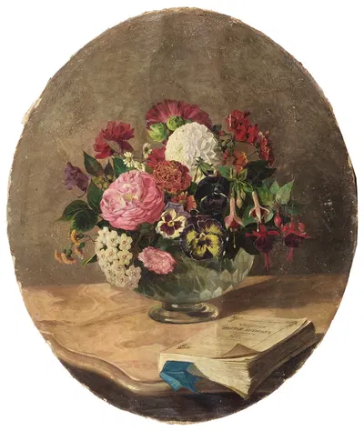 Still Life with a Bouquet of Spring Flowers and a Book by Antonietta Brandeis, 1878 — digital art print download