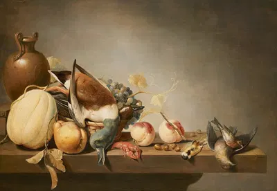 Stilleven met vruchten en dode vogels by Harmen Steenwijck, 1641 — digital art print download