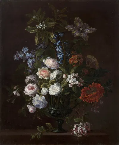 Bouquet of flowers in a vase on an entablature by Jean-Baptiste Monnoyer — digital art print download