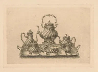 Koffie- en theeservies op een dienblad by Eduard Niermans, 1869-1890 — digital art print download