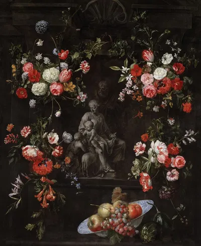 Flower Wreath with The Holy Family by Frans Ykens — digital art print download