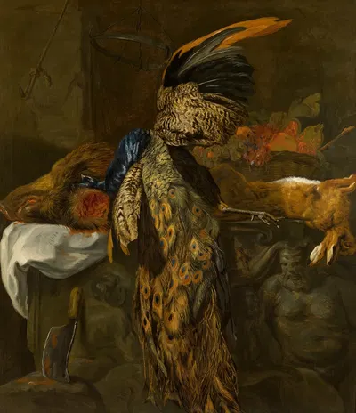 Hunting Trophy with Dead Peacock and Boar’s Head by Йоаннес Фит, 1646 — digital art print download