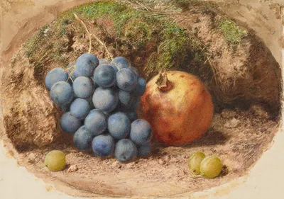 Still Life with Grapes and a Pomegranate by Уильям Генри Хант — digital art print download