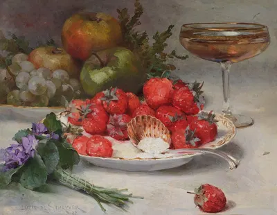 Still Life with Strawberries and Flowers by Луи Мари Де Шривер, 1907 — digital art print download