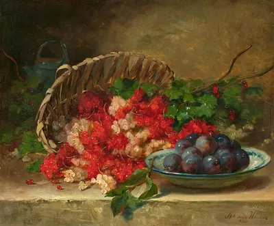Still life with Currants and Plums by Adriana Haanen, 1868 — digital art print download