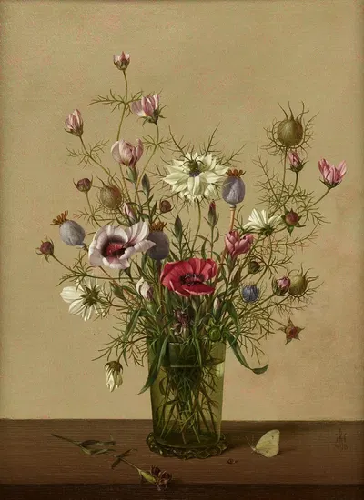 Zarter Blumenstrauß in Stangenglas by Герберт Бёттгер, 1948 — digital art print download