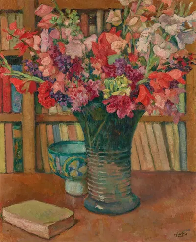 Mélange de fleurs devant une bibliothèque ou Grand bouquet by Тео ван Риссельберге, 1926 — digital art print download