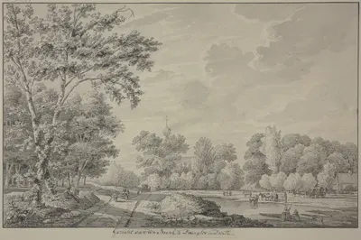 Gezicht aan den Brink te Dwingloo in Drenthe by Абрахам де Хаен младший, 1741 — digital art print download