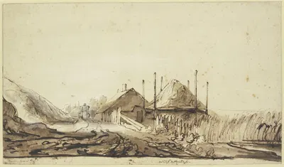 Weg mit zwei Häusern am St. Anthonisdeich by Abraham Furnerius — digital art print download