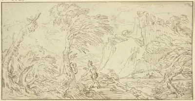 Ein Satyr geht auf ein Weib los, das hinter einem Baum steht by Авраам Генойелс II — digital art print download