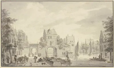 Zwei Stadttore zu Wasser und zu Land by Абрахам Радемейкер — digital art print download