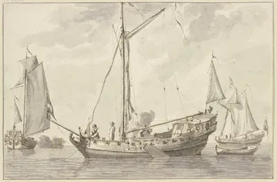 Three canonball boats by Абрахам Сток — digital art print download