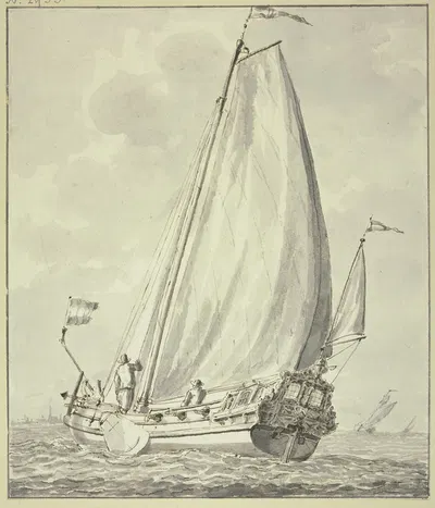 Boot mit zwei Mann, nach links segelnd by Abraham Storck — digital art print download