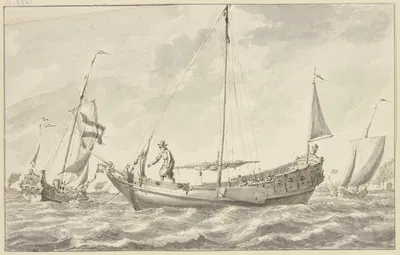 Drei Boote bei bewegtem Meere segelnd by Абрахам Сток — digital art print download
