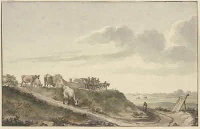 Holländische Landschaft mit Rinderherde und Fuhrkarren by Абрахам Ван Стрий — digital art print download