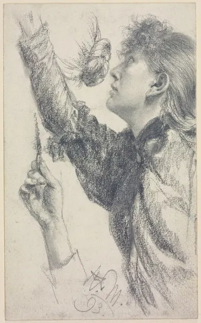 Junge Frau mit erhobenem Arm by Адольф фон Менцель, 1893 — digital art print download
