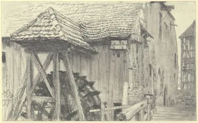 Water mill by Адольф фон Менцель, 1888 — digital art print download