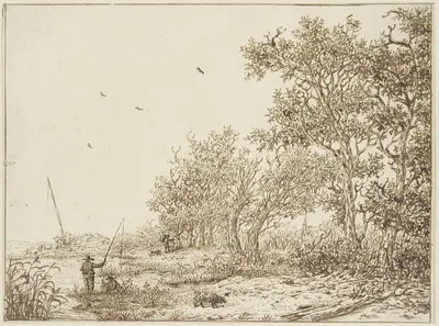 Landschaft mit Bäumen, vorne ein Angler by Адриан Хендрикс. Вербум — digital art print download