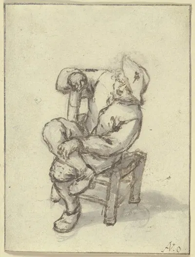 Sitzender Bauer mit übergeschlagenen Beinen by Адриан ван Остаде — digital art print download