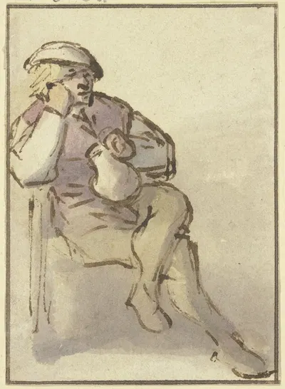 Sitzender Bauer schräg nach rechts, mit Krug in der rechten Hand by Адриан ван Остаде — digital art print download