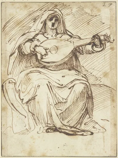Female lute player by Агостино Караччи — digital art print download